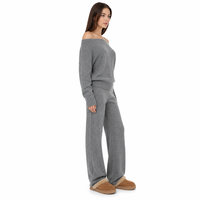 Ensemble de tricots pour femmes avec logo personnalisé, tricoté à manches longues, épaules dénudées, couleur unie, mode hiver, mélange acrylique, usine OEM & ODM