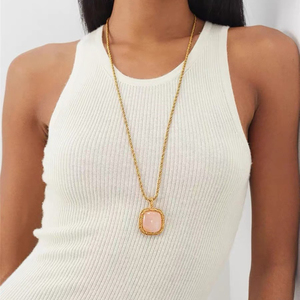 <span class=keywords><strong>Collana</strong></span> alla Moda e Versatile <span class=keywords><strong>con</strong></span> Placcatura in Oro 18K, Ciondolo Quadrato <span class=keywords><strong>con</strong></span> Pietra <span class=keywords><strong>Rosa</strong></span> e Blu, Gioielli da Donna all'Ingrosso - Product Image 5