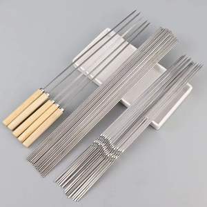 ไม้เสียบบาร์บีคิวสแตนเลสพร้อมด้ามไม้ ทรงกลมแบน สำหรับย่างเนื้อ ผัก ข้าวโพด อุปกรณ์ทำอาหารที่ทนทาน - Product Image 1