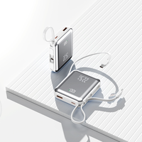 Mini batterie externe portable 10000 mAh à charge rapide, compacte, avec câble intégré, batteries externes 20000 mAh à charge rapide