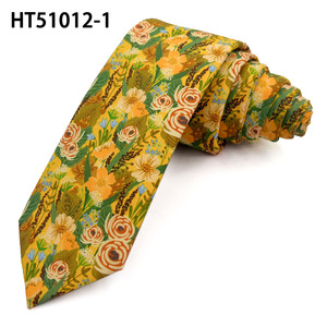 Corbata <span class=keywords><strong>de</strong></span> algodón personalizada para <span class=keywords><strong>hombre</strong></span> con diseño <span class=keywords><strong>de</strong></span> rosas salvajes vintage en tonos naranja y amarillo - Product Image 2