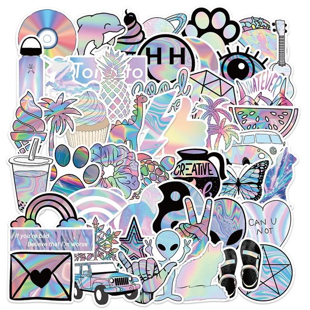 Holographic Iridescent Cartoon Stickers, Waterproof Vinyl Animal Decals for Luggage Laptop Skateboard Decoration
