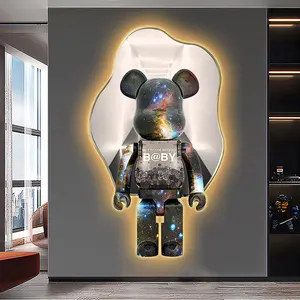 Inkjet Mdf Frameless Uv Carved Violent Bear Cartoon Wall Decoration Luminous Crystal Porcelain Painting