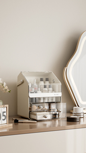 Organisateur <span class=keywords><strong>de</strong></span> maquillage moderne en <span class=keywords><strong>plastique</strong></span>, best-seller, <span class=keywords><strong>avec</strong></span> <span class=keywords><strong>couvercle</strong></span> à charnière et tiroirs pour un rangement accessible sur la coiffeuse <span class=keywords><strong>de</strong></span> chambre. - Product Image 5