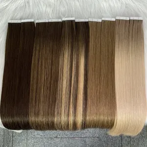 Salon Quality Russian Virgin Double Drawn Remy Cuitlce Ash Blonde Balayage Ombre Tape In Human Hair Extension