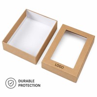Boîte d'emballage en papier kraft brun écologique avec logo personnalisé, couvercle et base, boîte cadeau avec fenêtre en PVC transparent et sac en papier