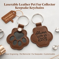Porte-clés en cuir gravé au laser en forme de patte pour animaux de compagnie, avec fenêtre, pour chien et chat, commémoratif, en gros, en stock, étiquette souvenir pour collectionneur