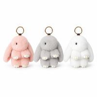 Porte-clés Lapin en Peluche Doux et Moelleux en Fausse Fourrure Rose Mignon, Breloque de Sac, Vente en Gros, Personnalisation OEM ODM