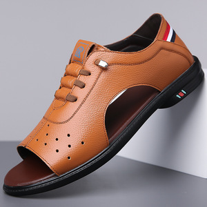 <span class=keywords><strong>Sandales</strong></span> d'été décontractées en cuir pour hommes Xuanhui, respirantes, à bout ouvert, style <span class=keywords><strong>gladiateur</strong></span> romain, légères, plates, pour la plage - Product Image 1