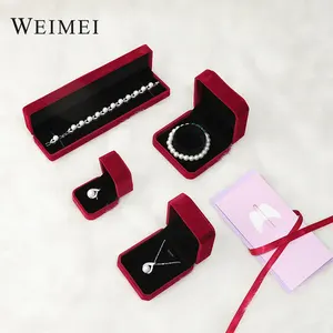 Wholesale Custom Logo Black Luxury Flannel Pink Velvet Bangle Bracelet Gift Necklace Earring Velvet Ring Box Packaging
