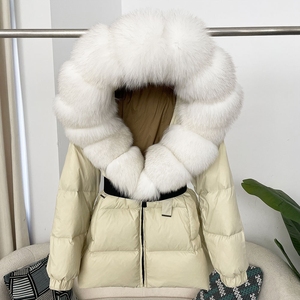 Personalizzazione di lusso di grandi dimensioni in vera pelliccia con cappuccio caldo da <span class=keywords><strong>donna</strong></span> piumino d'anatra invernale spesso caldo cappotto con cintura da <span class=keywords><strong>donna</strong></span> - Product Image 3