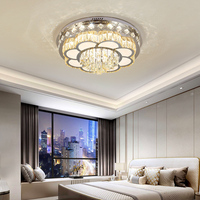 Lustre de plafond LED en acier inoxydable de luxe, moderne, rond, avec cristaux K9, éclairage de chambre à coucher