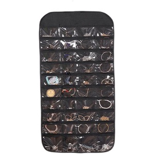 Double-Sided Jewelry Organizer 80-Compartment Hanging Storage Bag For Wall Mount Wardrobe Gray Non-Woven Fabric - Product Image 2