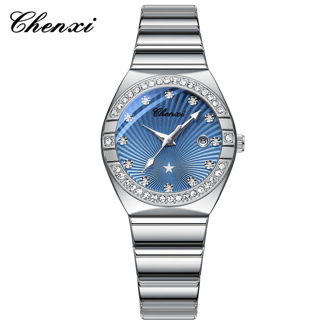 CHENXI 340 New Quartz Circular Diamond Inlaid Calendar Luminous Waterproof Stainless Steel Watches for Woman Relojes Para Damas