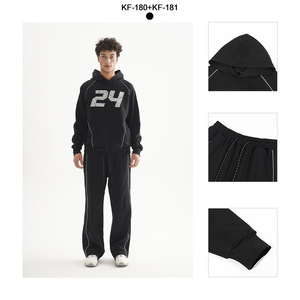 Vêtements pour hommes <span class=keywords><strong>ETAI</strong></span> |   Ensemble de survêtement de marque style sportif à capuche avec lettres, poches décontractées, en coton épais, avec bande de bordure compressée, pour l'hiver - Product Image 4