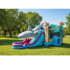 Scivolo Gonfiabile Doppio per Resort, Hotel e Parchi Divertimento, Casa Gonfiabile a Tema Squalo con Scivolo - Product Image 4