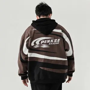 Jaket Baseball kasual pria, jaket latihan bisbol pria, jaket kain kustom kontras warna jahitan huruf, kanvas rajut