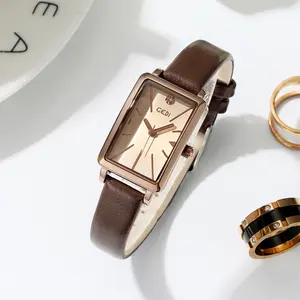 Goldie retro style small square plate women's watch slim and compact high-grade leather belt watch women's quartz watch