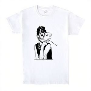 T-shirt con grafica Lady Skull bianca unisex per adulti, taglia media, girocollo, manica corta, abbigliamento promozionale - Product Image 5