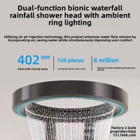 Paroi de douche cascade extra-large de luxe avec LED, ensemble de douche mural noir à pression accrue pour salle de bain