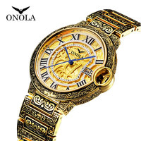 Montre pour homme ONOLA 3813, unique, quartz, dorée, en acier inoxydable, étanche, élégante, montre de caractère, montres de style business