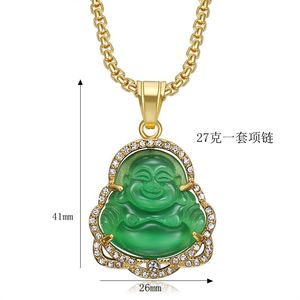 Chinese Style Stainless Steel Maitreya Buddha Pendant With Cat's Eye Stone And Chalcedony For <b>Couples</b> <b>Necklace</b> Unisex Jewelry - Product Image 5