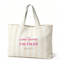 Sac fourre-tout de plage en toile de coton rayé rose, bleu, jaune, orange, grande taille, série Lifestyle, avec logo personnalisé