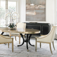 Ensemble de table à manger moderne haut de gamme en bois massif réglable en hauteur, avec 6 chaises ovales plaquées à la main, pour la maison, l'appartement ou l'hôtel