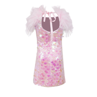 Gaun Pesta Anak Perempuan Berkilau Warna Pink Payet Iridescent Tulle Ruffle Puff Sleeve Shift Putri Ulang Tahun Balita Grosir