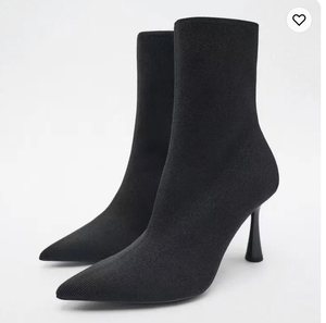 Bottines noires pour femme, 9 cm, tendance, en tricot élastique, courtes, pour l'hiver - Product Image 5