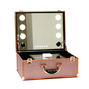 Illuminated makeup case beauty cosmetics makeup train case makeup travel case with led mirror