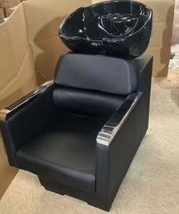 Fauteuil de lavage de salon en céramique noire avec cuir PU et structure métallique, mobilier de salon de coiffure, couleur personnalisable - Product Image 1
