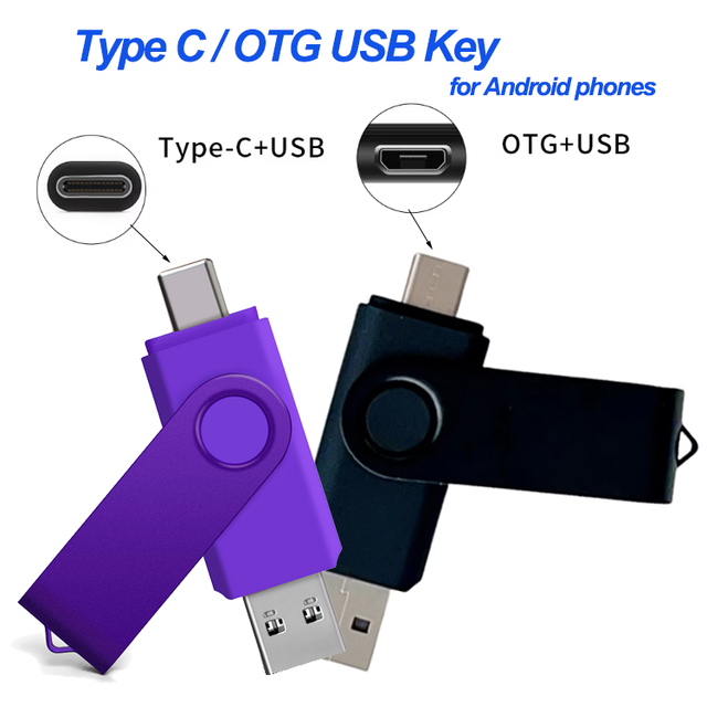 Ready to Ship 2-in-1 Type C USB Pendrive 128GB Flash Storage Chips for Smartphones 4GB Capacity OTG USB Flash Drive