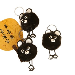 Lindo llavero de mapache negro de peluche, colgante 3D de dibujos animados de hilo suave, accesorio para bolso - Product Image 4