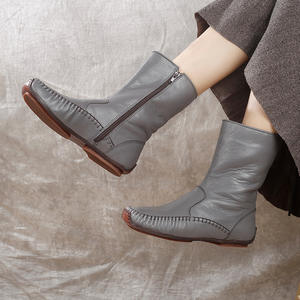 Nouvelles bottes à lacets en cuir véritable coréen pour l'automne-hiver 2025, mode coréenne, design rétro artistique, chaussures pour femmes - Product Image 5