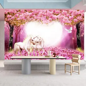 Behang Fantasie Perzik Boom Eenhoorn Behang 3d Wit Paard Tv Achtergrond Muur Zelfklevende Muurschildering