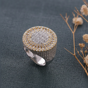 Alloy <b>Cocktail</b> <b>Ring</b> Lab Created Diamond Micro Pave Setting <b>Gold</b>/Silver Plated IGI Certified Glam Style Unisex Wedding Gift - Product Image 3