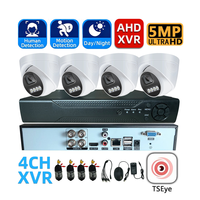 Système de surveillance par caméra dôme AHD XVR 5MP avec vision nocturne couleur 4 canaux, audio unidirectionnel
