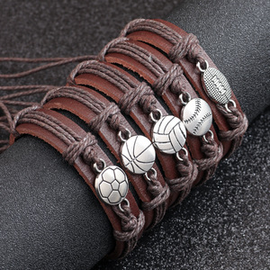 Leather Bracelet Sports <b>Ball</b> Charms Basketball <b>Baseball</b> Soccer Softball Vintage Unisex Jewelry Gift Accessory - Product Image 3