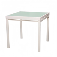 Table à manger extensible en aluminium avec plateau en verre, table de jardin extérieure, mécanisme d'extension 90-160 cm