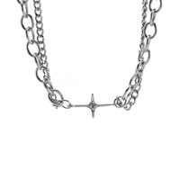 Collier pendentif croix avec incrustation de zircon, double couche, style hip-hop, pour hommes et femmes, accessoire de mode pour usage quotidien, vente en gros