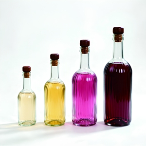 Bouteille à liqueur en verre transparent personnalisée <span class=keywords><strong>de</strong></span> 500 ml, design à rayures verticales, fond épaissi, avec bouchon - Product Image 4