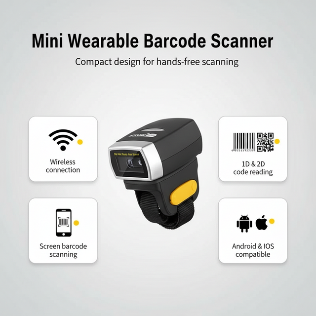 Netum CCD 1D 2D Mini Finger Ring Bar Code Scanner Small Wearable QR Code Reader Bt Wireless Barcode Scanner R2L R3L