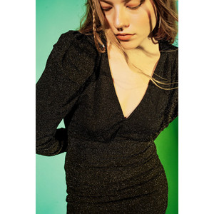 Mini robe à col en V en tissu noir scintillant - Product Image 6