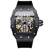 Montre de luxe tonneau pour homme, sportive, en silicone, étanche, ajourée, lumineuse, mécanique automatique avec date
