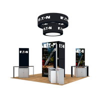 Stand d'exposition portable 20x20 pieds personnalisé pour salon professionnel, avec bannière suspendue rétroéclairée pour publicité