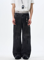 American Retro Yellow Mud Dyed Ripped Jeans pour hommes Loose Straight-Leg Pants Washed Technique High Street Style Rivet Washable