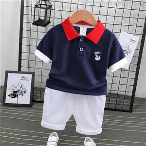 Vêtements d'été coréens pour bébés garçons, ensembles décontractés en coton à manches courtes et col polo, vente en gros - Product Image 3
