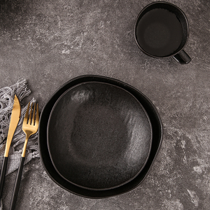 Bộ đĩa ăn cưới sứ cao cấp 10 inch, men đen mờ viền vàng, dùng cho nhà hàng, bộ đồ ăn gốm sứ gia dụng - Product Image 4