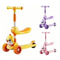 Trottinette pliable 2-en-1 pour enfants avec siège, guidon réglable en hauteur, frein arrière, 3 roues en PU, lumière incluse, pour les enfants de 2 à 10 ans